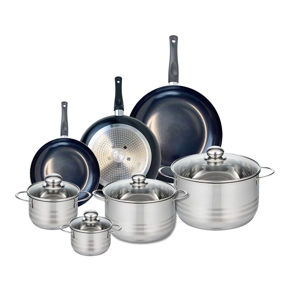 Ensemble de 3 Poêles de cuisson 20 – 24 et 28 cm et 4 faitouts 12, 14, 20 et 24 cm Elo Prima Brillant