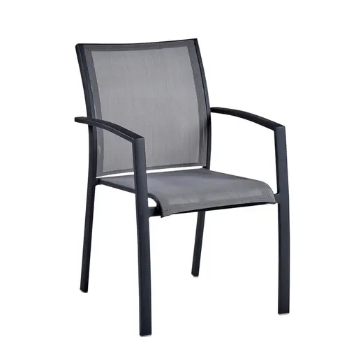 Essentiel nature:Fauteuil de jardin coloris gris en aluminium et textilène Carlina - 63 x 56 x 86,5 cm
