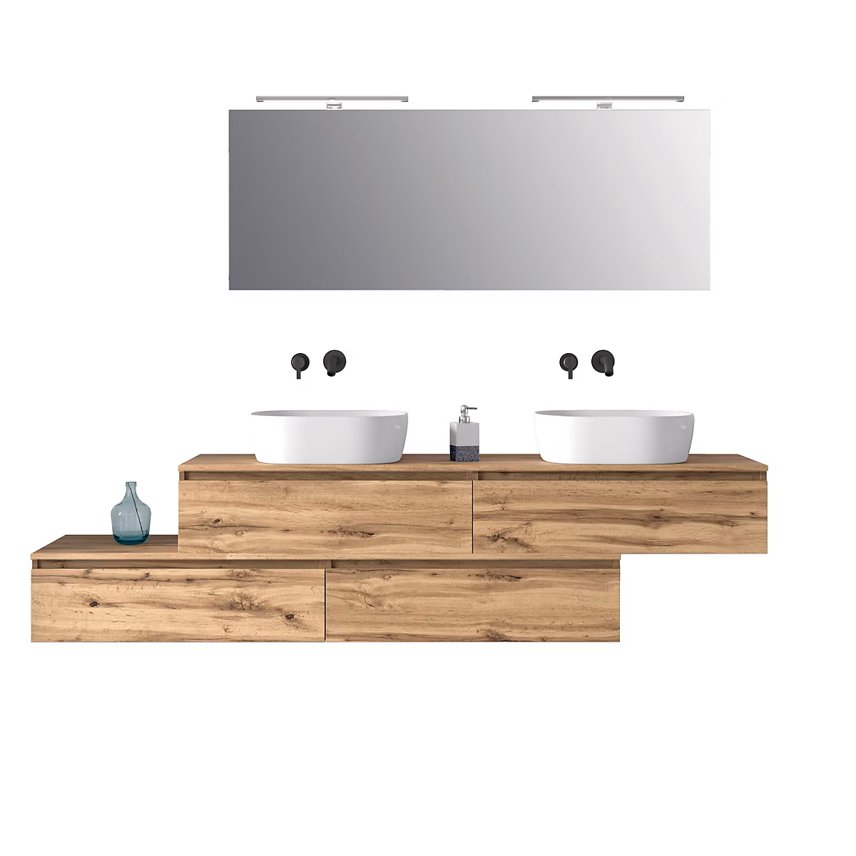 Ensemble de salle de bain double vasque 9 pieces ASTRA chene – Réf. HXESULFIB2777013593