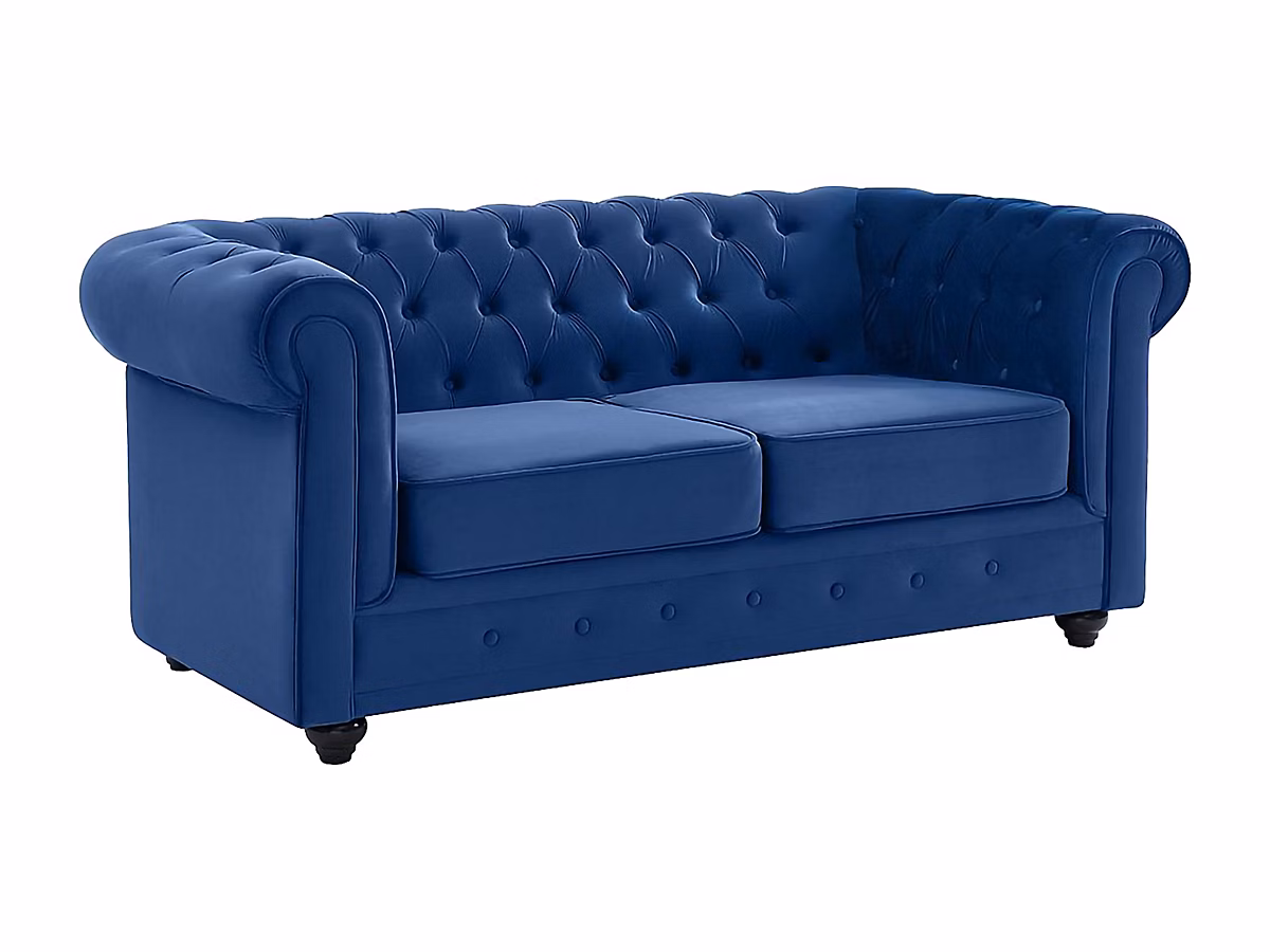 Canapé 2 places CHESTERFIELD – Velours bleu roi