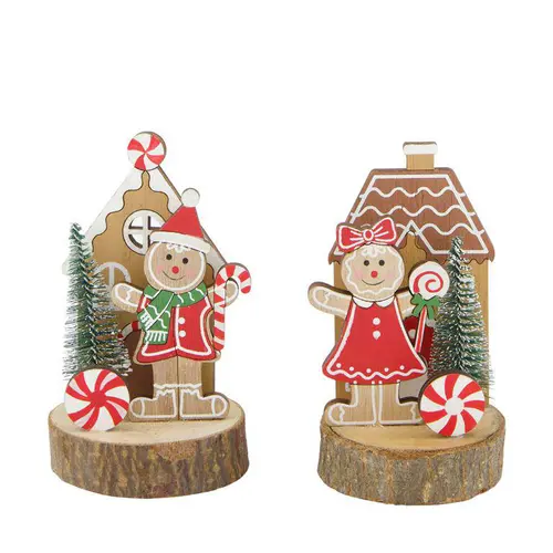 Équipement au jardin：Figurine homme de pain d’épice sur rondin en bois certifié FSC® - 7 x 7,3 x 13,5 cm
