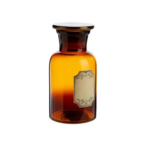 Extérieur durable:Bouteille déco style herboristerie en verre fumé ocre - Ø 8,5 x H 16,5 cm