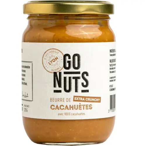 Pour vos moments au jardin:Beurre de cacahuètes extra-crunchy bio Go nuts - 270 g