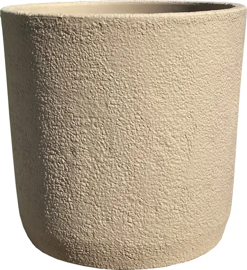 Idée extérieur:Pot cylindrique en polyéthylène coloris sable Chapelu Stone - Ø 40 x H 46 cm