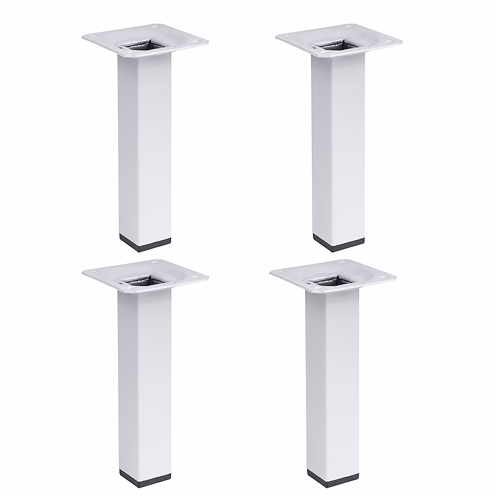 4 un. Pied carré pour meuble en acier 25 × 25mm hauteur 150mm peinture blanche avec embout