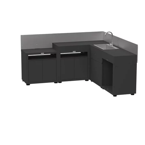 Les essentiels du jardin:Cuisine d’angle 5 Eléments avec crédence coloris noir en acier électrozingué Le Marquier - 215 x 215 x 115 cm / 215 x 215 x 115 cm