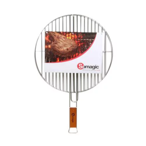Pour embellir vos extérieurs：Grille ronde Somagic double acier chromé et manche en bambou - Ø 41 cm