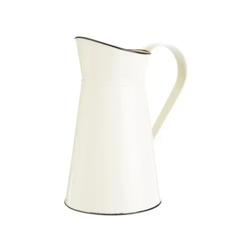 À découvrir au jardin：Vase vintage forme pichet en métal galvanisé ivoire - Ø 16 x H 27,5 cm