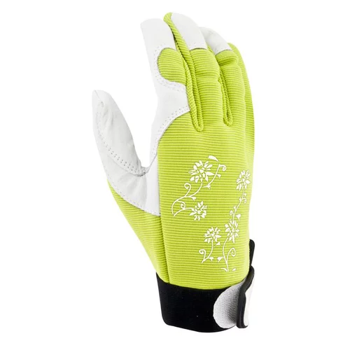 Pratique dehors：Gants Jardy cuir et élasthanne coloris Vert anis Taille 9