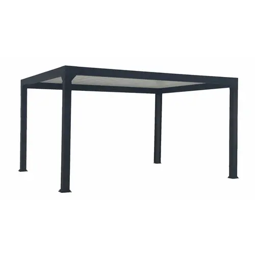Pratique pour l’extérieur：Pergola bioclimatique adossée motorisée noir sable avec lames blanches Green Outside Actual - 5 x 3 m