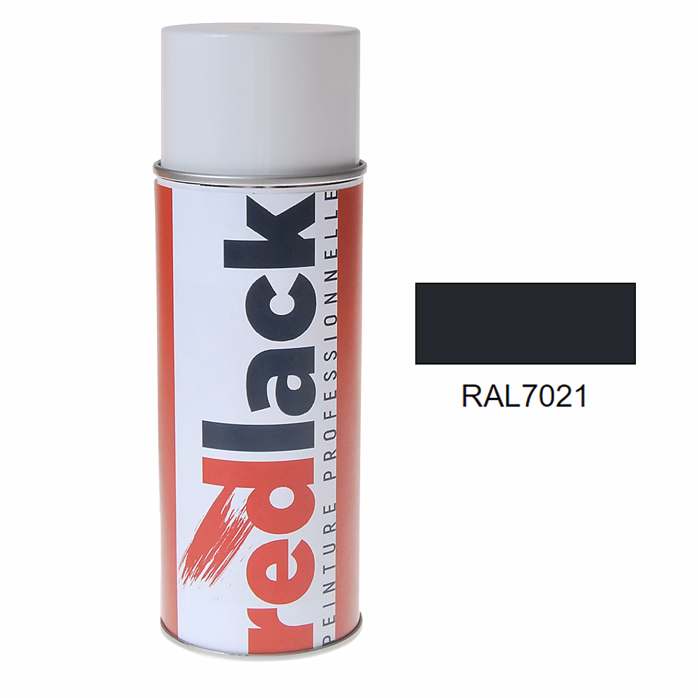 Bombe de peinture Aérosol – spray, 400ml, RAL 7021 Gris noir, Satiné, multisupport, Redlack, RAL7021