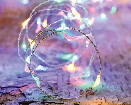 Pour plus de praticité au jardin:Guirlande lumineuse à 80 micro LED multicolore animée sur câble argent - 4 m