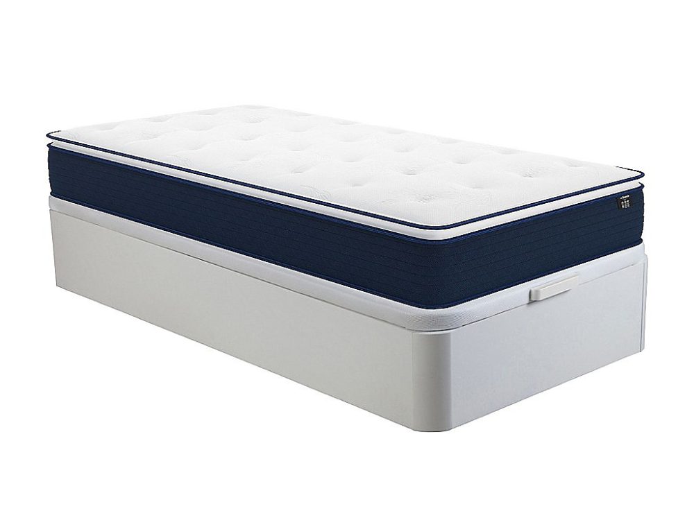 Ensemble 90 × 190 cm sommier coffre blanc + matelas ressorts ensachés et surmatelas intégré ép.24cm – ALTIER de YSMÉE