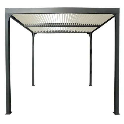 Pour vivre le jardin autrement:Pergola bioclimatique coloris gris en aluminium - 3,6 x 3 m
