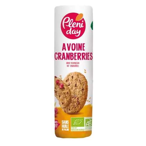 Malin au jardin：Sablés bio avoine et cranberries Pleniday - 250 g