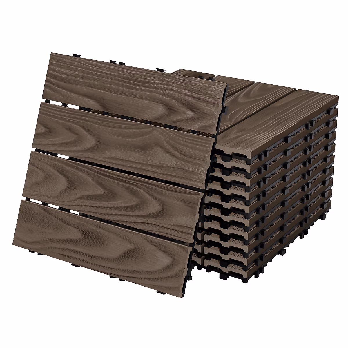 Dalles de terrasse ECD Germany WPC 30 × 30cm 55 pièce 5m² marron foncé système clipsable et drainage