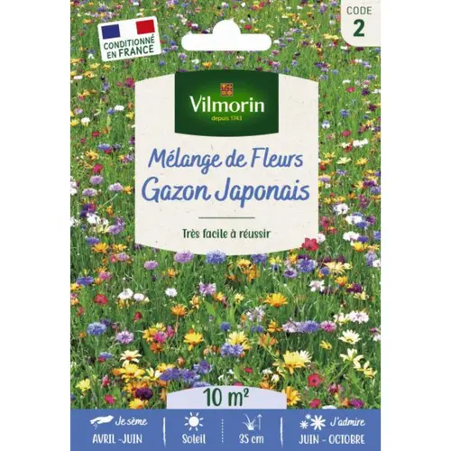Une sélection pensée pour l’extérieur:Gazon japonais Mélange de fleurs à semer Vilmorin - graines à semer pour 10 m² de surface