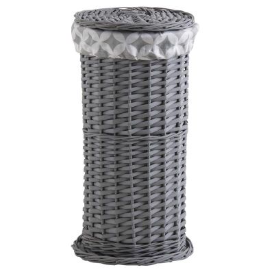 Porte-rouleau WC en osier gris teinté avec couvercle et doublure en coton