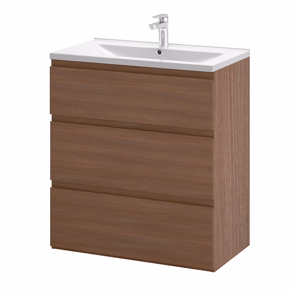 Meuble sous vasque à poser effet chêne foncé l.80 cm 3 tiroirs Imandra + plan vasque blanc céramique Nira – GoodHome