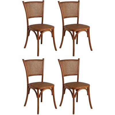 Chaise en hêtre et rotin, dossier en cannage (Lot de 4)