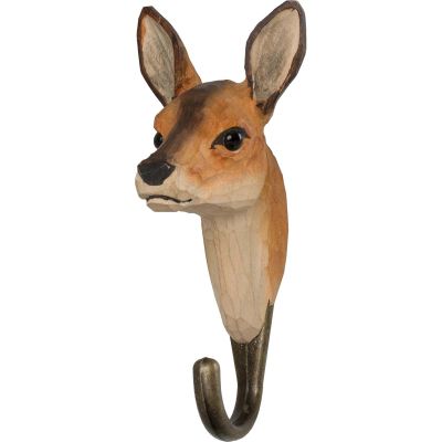 Patère animal en bois sculpté à la main et métal (Chevreuil)