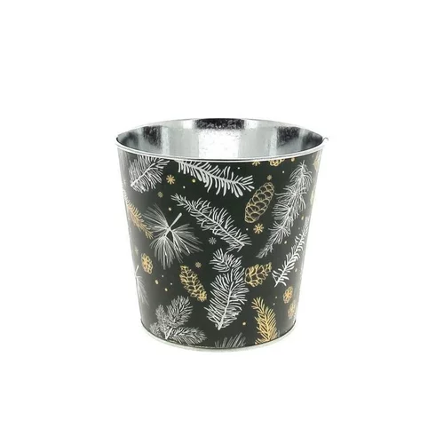 Choix au jardin：Cache pot en métal vert à motifs Pin - Ø 13,5 x H 12 cm