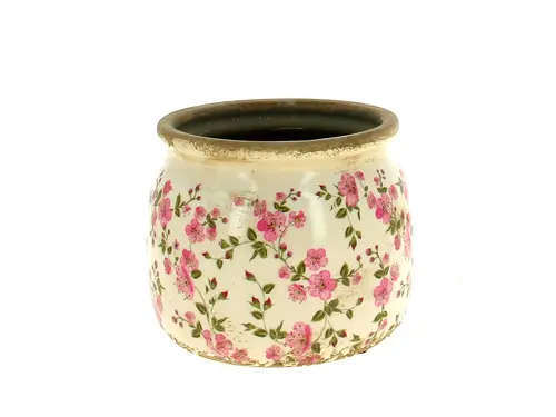 Univers jardin：Cache-pot vintage coloris rose en grès - Ø 16 x 13 cm