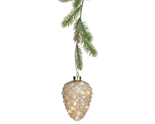 Le petit plus du jardin:Pomme de pin lumineuse ambre avec 15 micro LED blanc orangé - Ø 15 x H 21 cm