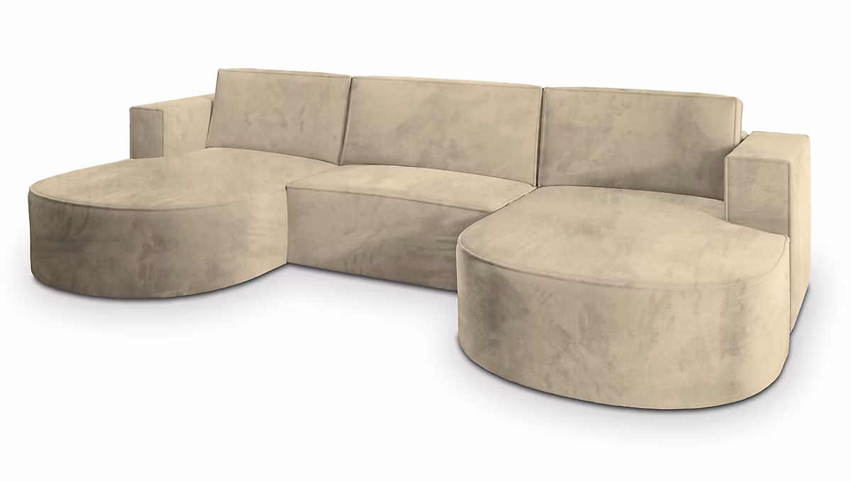 Canapé d'angle vezzo beige en velours avec fonction de couchage | Canapé