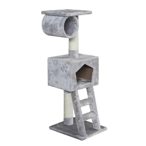 Extérieur essentiel：Arbre à chat avec panier et griffoir coloris gris Abigail -109 cm