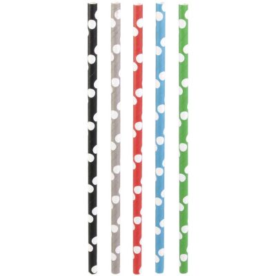 Pailles imprimées fantaisies en papier (Lot de 50) (Pois vifs)