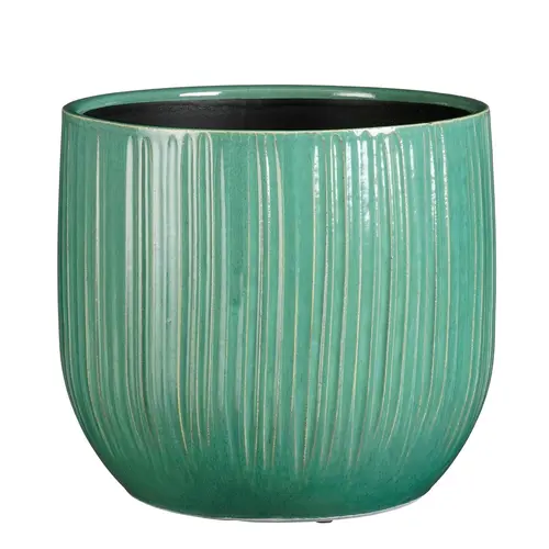 Indispensable au jardin:Pot rond cannelé coloris bleu en céramique Pablo Mica Decorations - 25 x Ø 29 cm