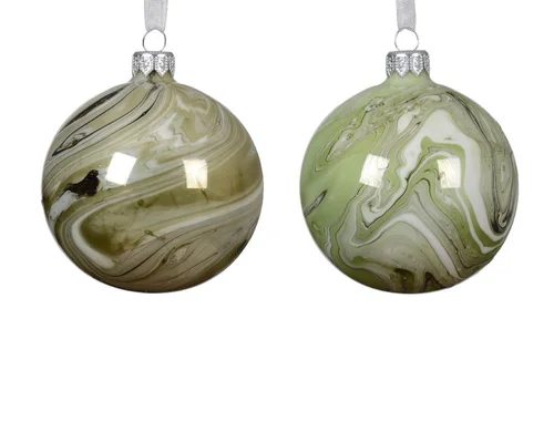 Nature facile:Boule de Noël ballotine en verre imitation marbre coloris vert - Ø 8 cm