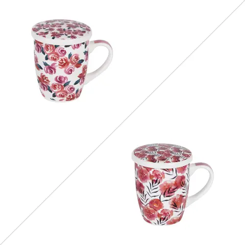 À avoir au jardin：Coffret tisanière en porcelaine décorée rose avec filtre Rosalia - 36 cl