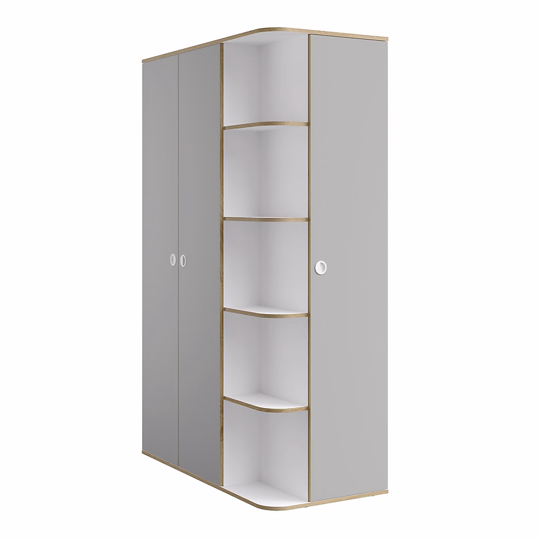 Armoire enfant ELYO 3 portes et bibliothèque en façade Gris & chene – Réf. SKYXCGPIV2785658826