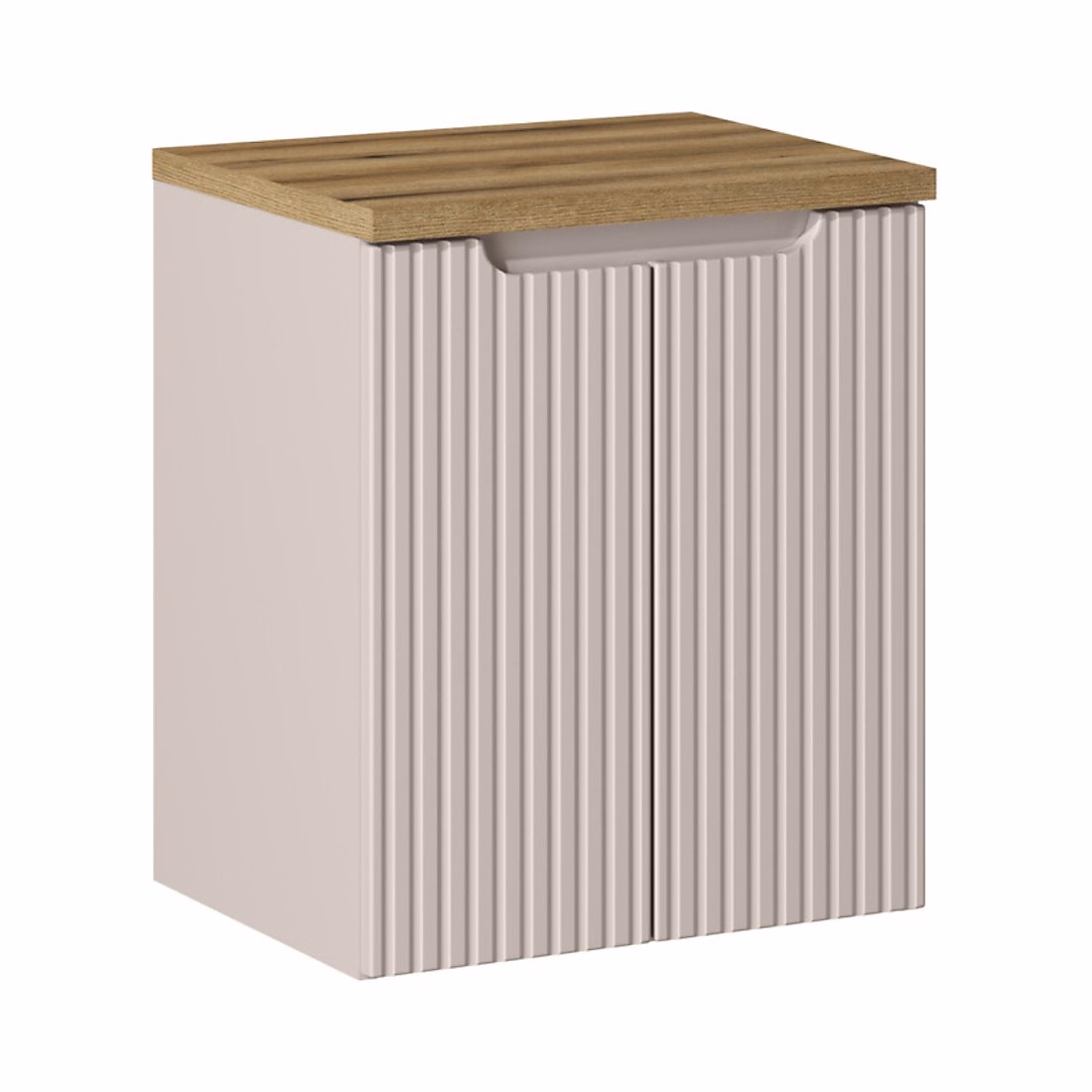 Ensemble de salle de bain VANO cachemire et chene 50cm : meuble sous vasque à placards rainuré verticalement et plan pour vasque – Réf. GFPMBIJPW5883287738
