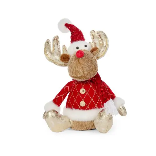 Pour vos envies de jardin:Cerf doré en habit de Père Noël beige et rouge Prancer - 40 cm