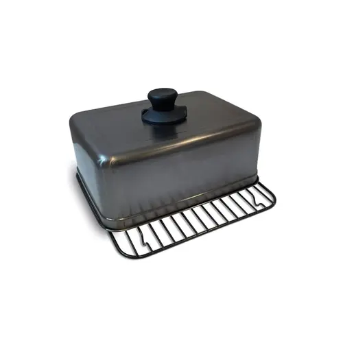 Pour plus de praticité au jardin:Cuiseur et grille pour plancha coloris noir en titane Forge Adour - 30 x 21,5 x 1,2 cm