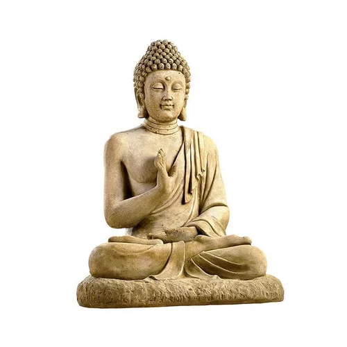 Plaisir dehors:Statue en pierre reconstituée patinée beige Hairie Grandon Bouddha assis grand modèle - 80 cm
