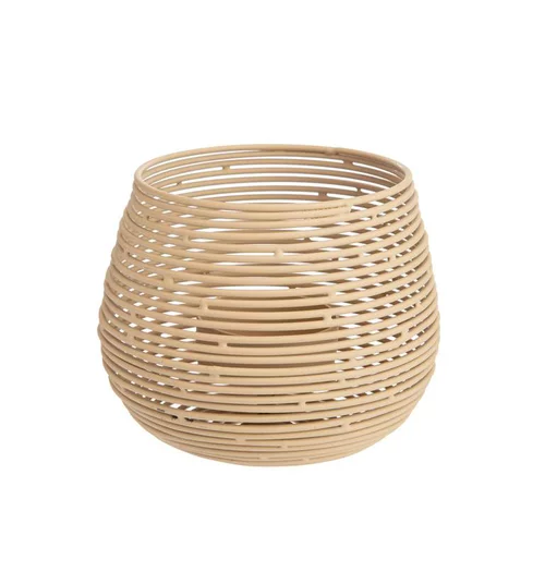 Confort au jardin：Photophore lignes coloris beige en métal - 10,5 x 10,5 x 8,5 cm