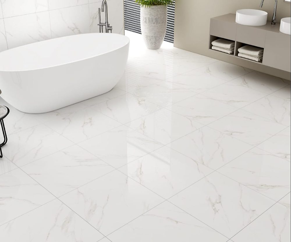 Carrelage intérieur sol – Carrelage sol/mur effet marbre blanc brillant CLASSIC CORAL L.60 x l.60cm