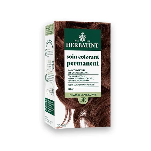 Pour votre confort en extérieur:Coloration permanente pour cheveux châtain clair cuivré 5R aux extraits végétaux biologiques vegan Herbatint - 170 ml