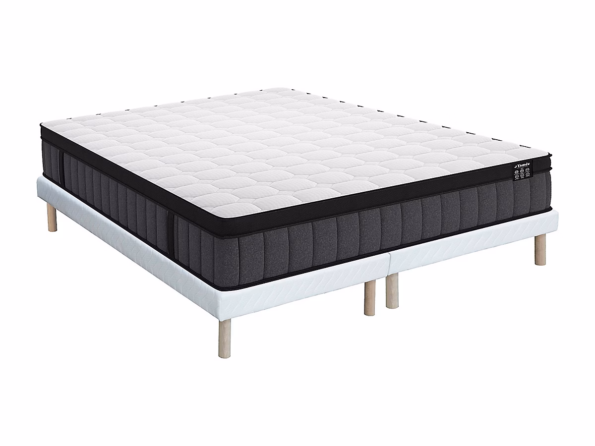 Ensemble 180 × 200 cm sommier tapissier + matelas hybride ressorts ensachés 7 zones et gel à mémoire de forme ép.25cm – TOLCA de
