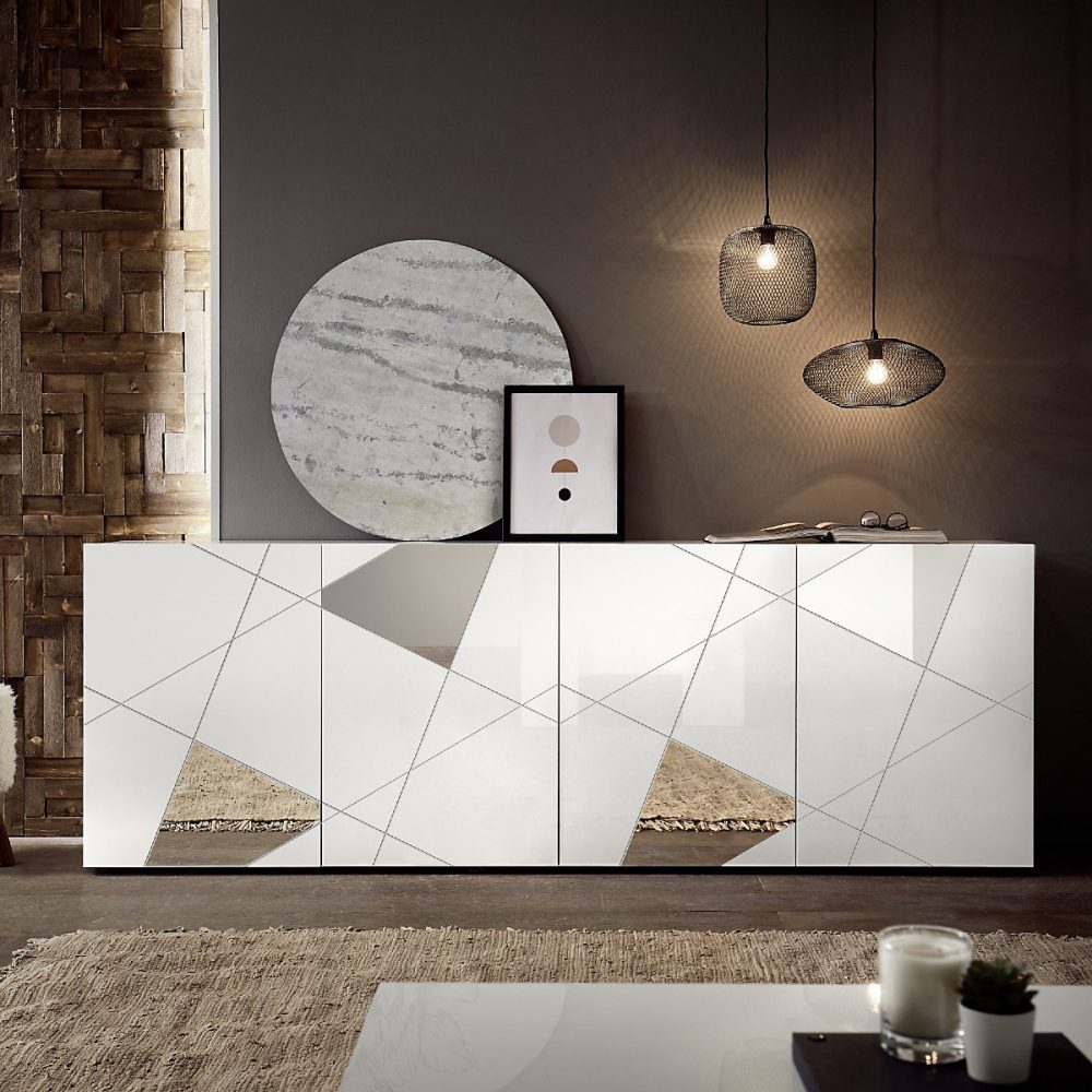 Meuble – Buffet bas moderne laqué blanc 240cm ANTONIA