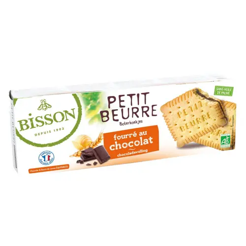 Malin au jardin:Biscuits bio petit beurre fourré au chocolat en sachet fraîcheur Bisson - 197 g