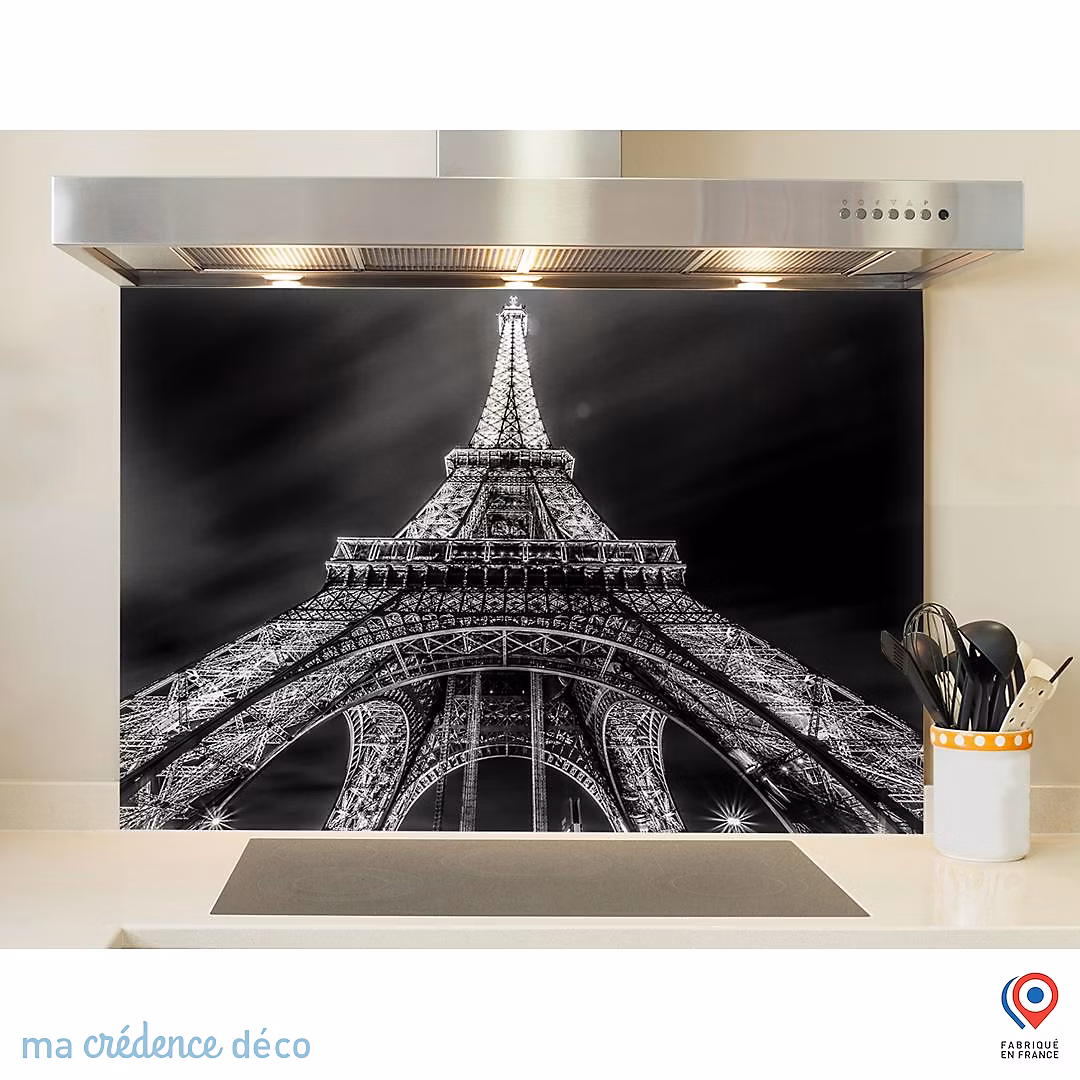 Crédence cuisine fond de hotte Tour eiffel – Verre trempé | L 70 cm x H 60 cm | MaCrédenceDéco