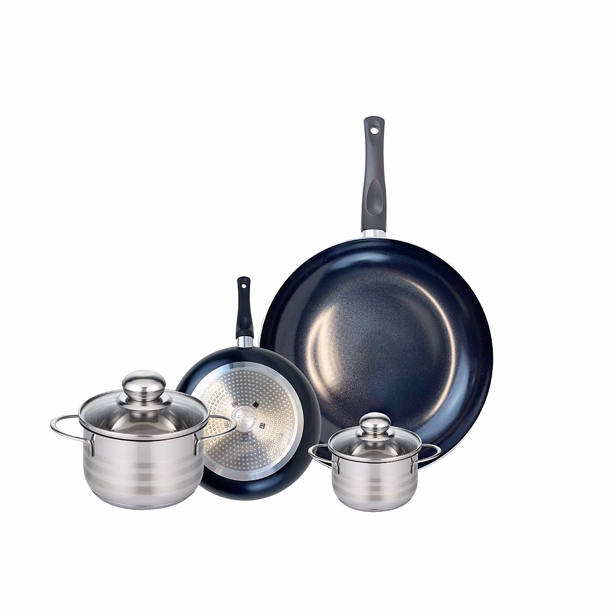 Matériel de cuisson – Ensemble de 2 Poêles de cuisson 20 et 32 cm et 2 faitouts 12 et 16 cm Elo Prima Brillant