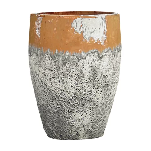 Style au jardin:Jarre en grès émaillé gris/jaune miel Decolines Leon - Ø 33 x H 44 cm