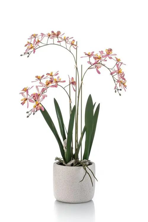 Pour organiser le jardin:Orchidée artificielle Renanthera rose en pot - Ø 29 x H 56 cm