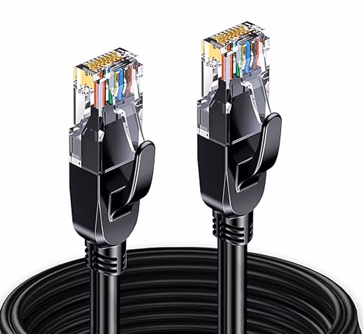 Elfcam – Câble Ethernet RJ45 Cat 7 SFTP 18m (Rond Noir), 10Gbps, 600MHz, Cuivre, Anti-Interférences